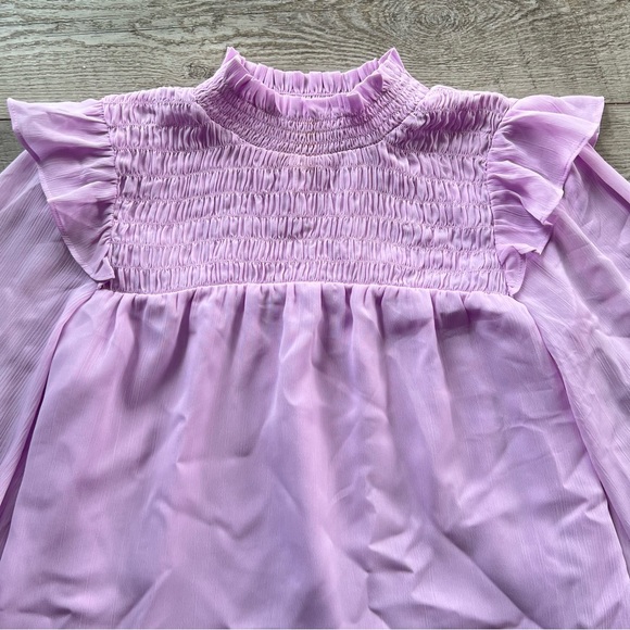 Ann Taylor Purple Smocked Yoke Ruffle Blouse - Picture 4 of 7